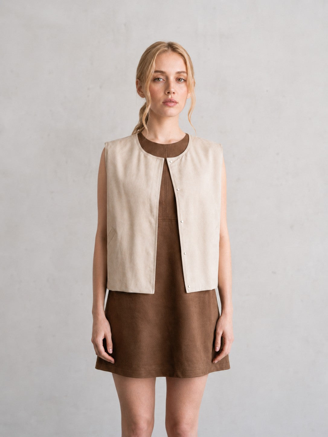 Faux Leather Sleeveless Button Front Vest