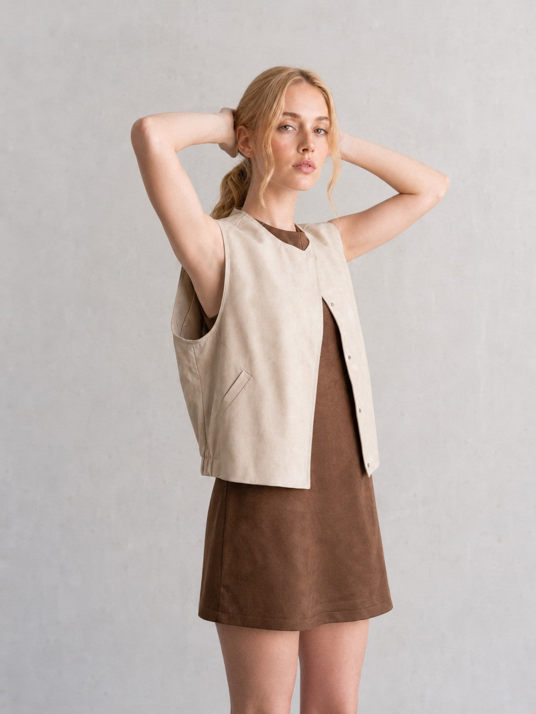 Faux Leather Sleeveless Button Front Vest