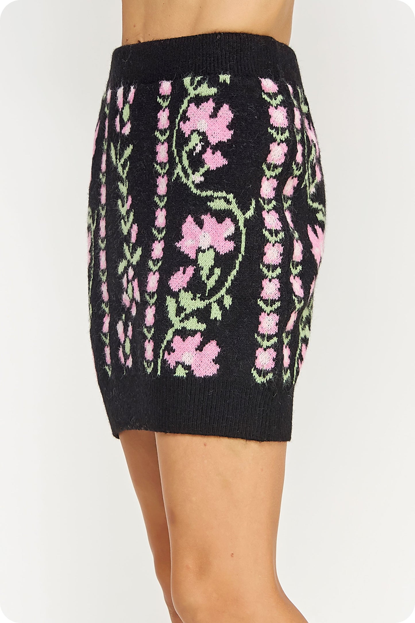 Floral Sweater Mini Skirt