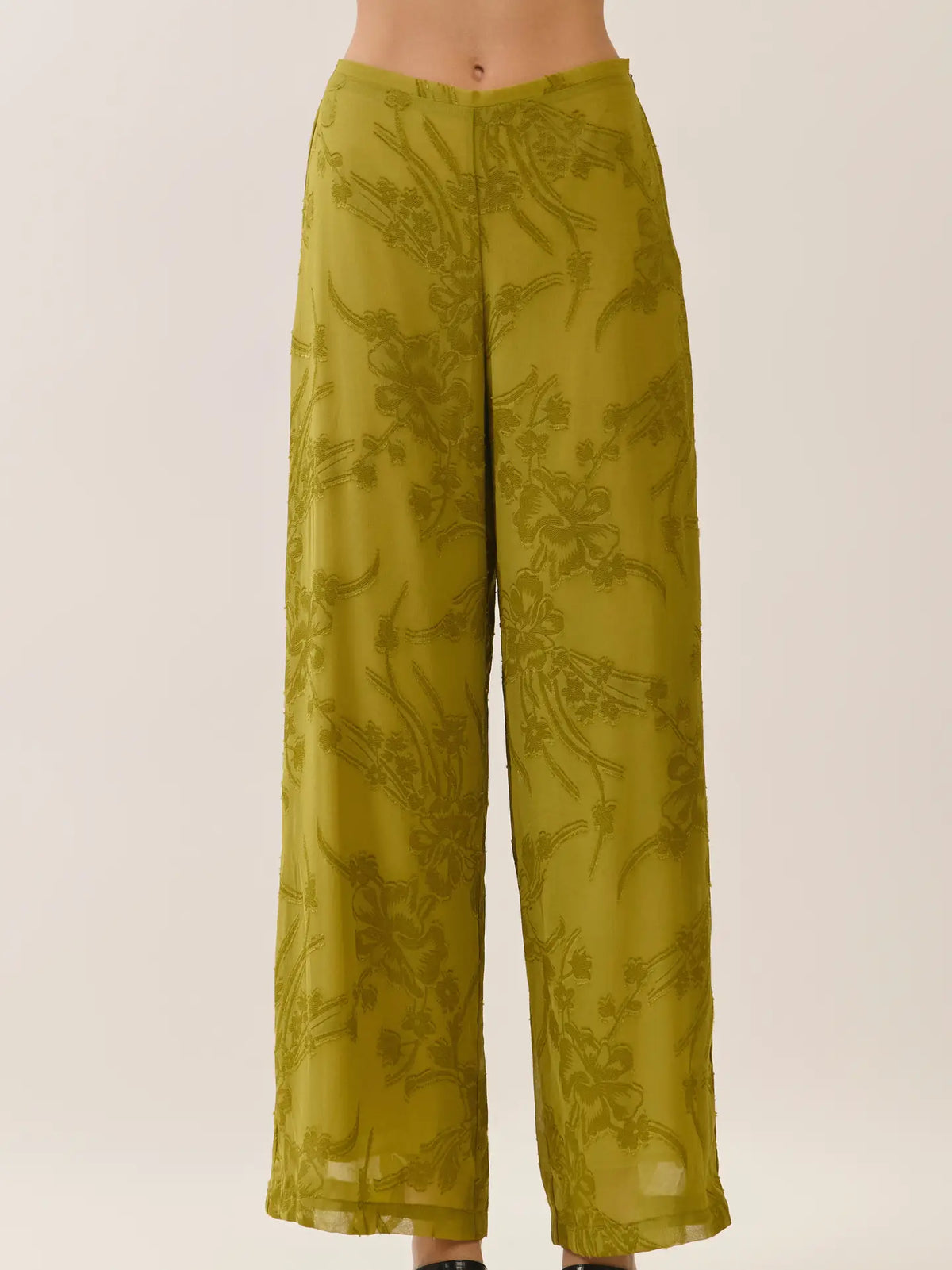 Floral Jacquard Wide Leg Pants