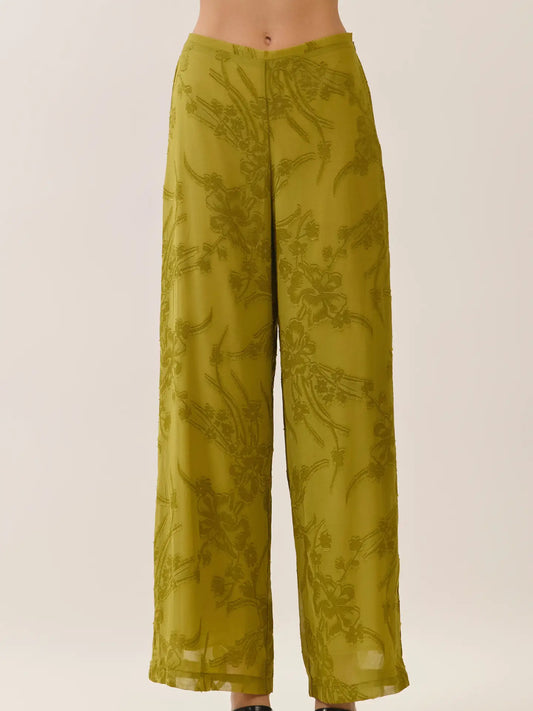 Floral Jacquard Wide Leg Pants