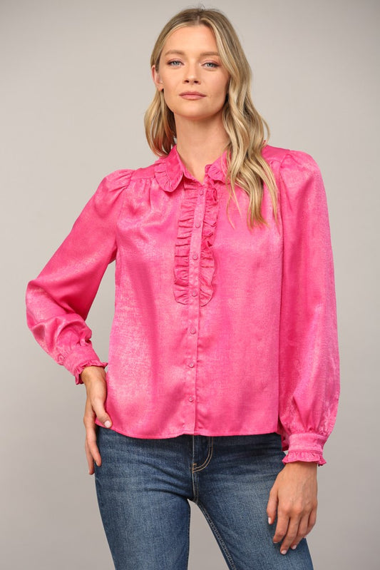 Glitter Ruffle Button Up Blouse