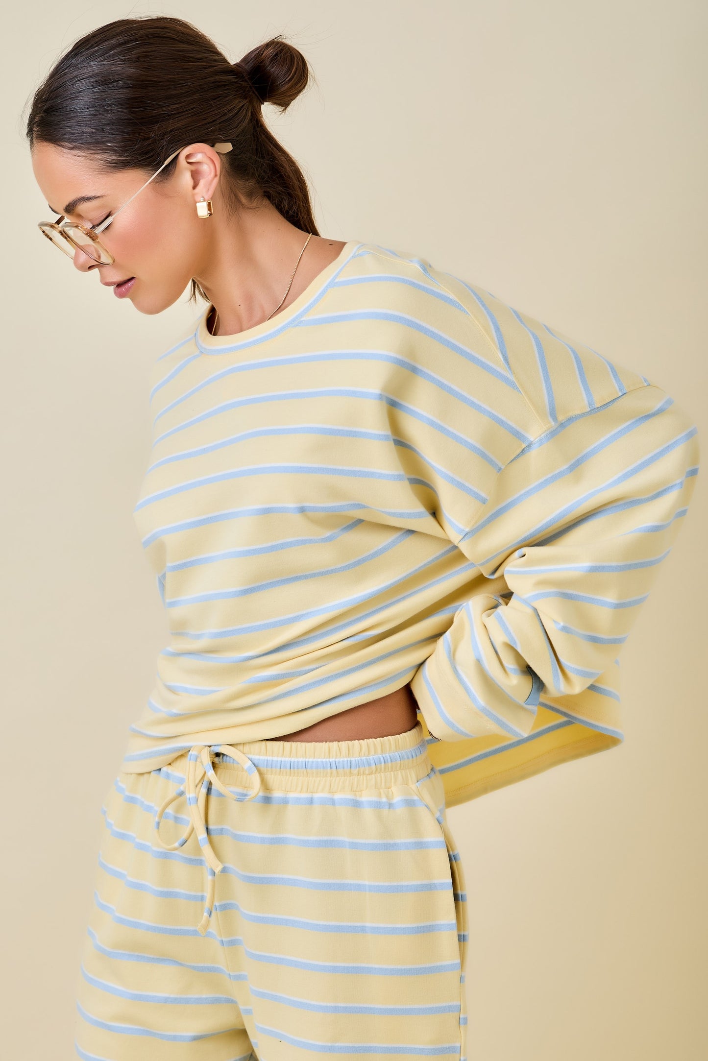 Striped Terry Loose Fit Lounge Sweatshirt