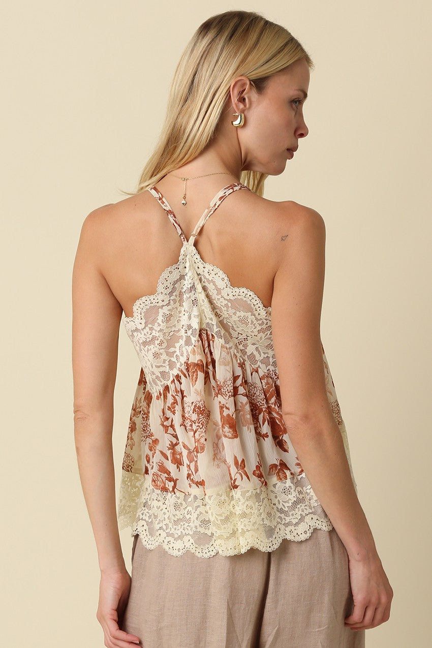 Sharon Print Lace Trim Cami Top