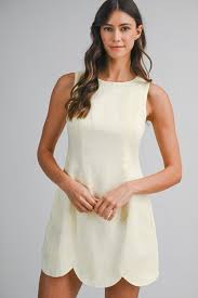 Linen Mini Dress With Scallop Hem
