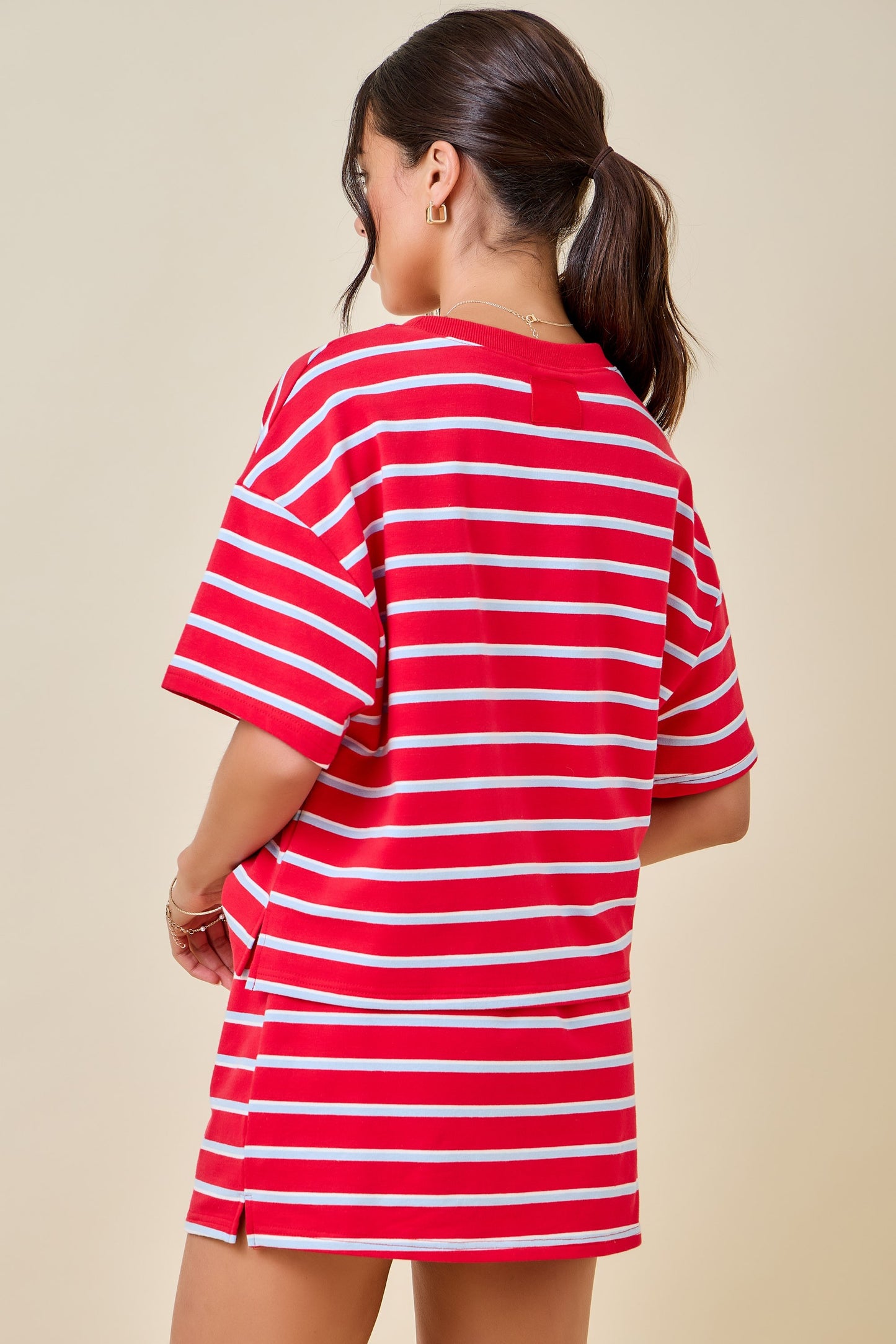 Striped Boxy Drop Shoulder Lounge Sweatshirt Top