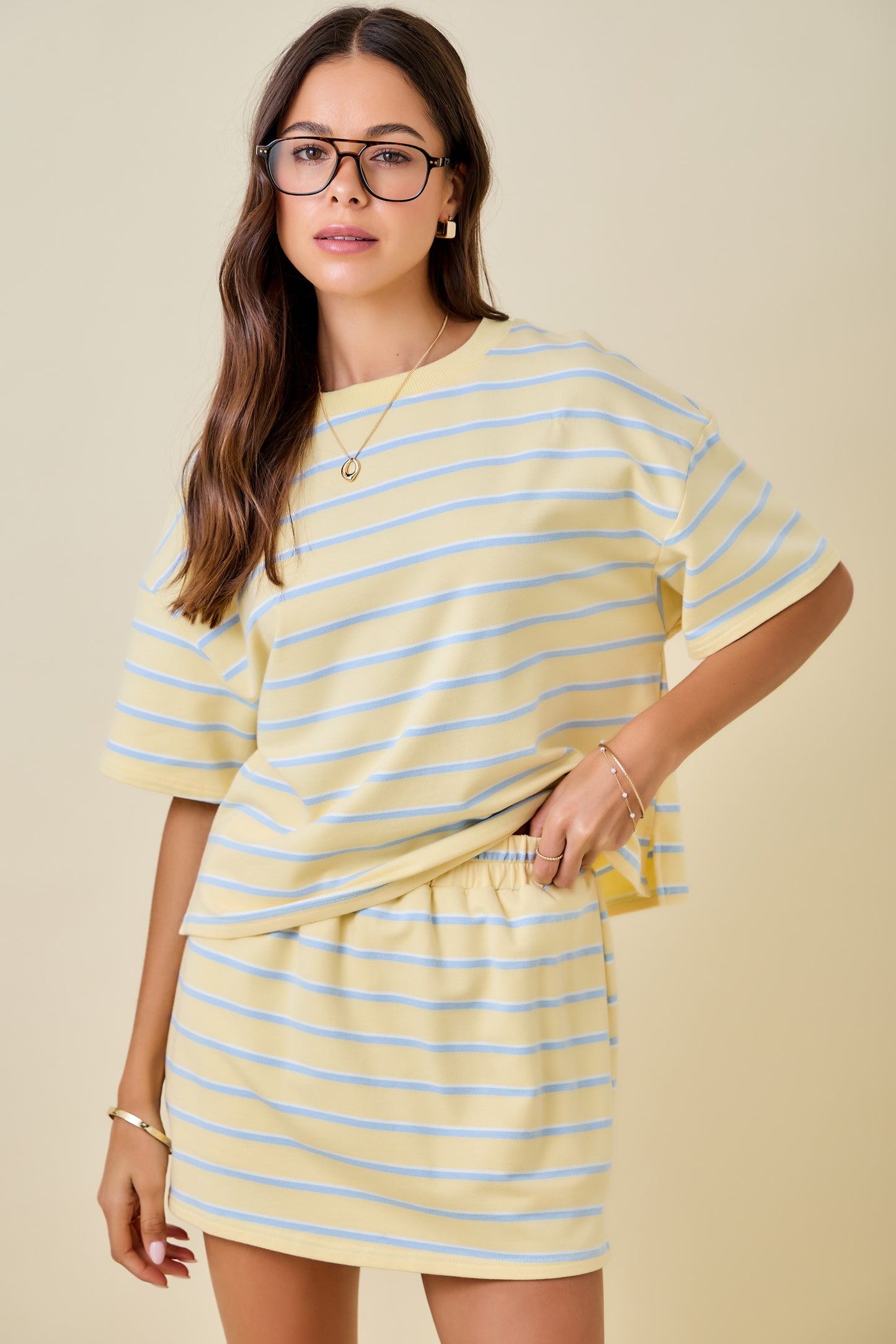 Striped Boxy Drop Shoulder Lounge Sweatshirt Top
