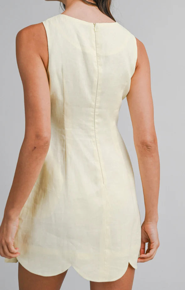 Linen Mini Dress With Scallop Hem