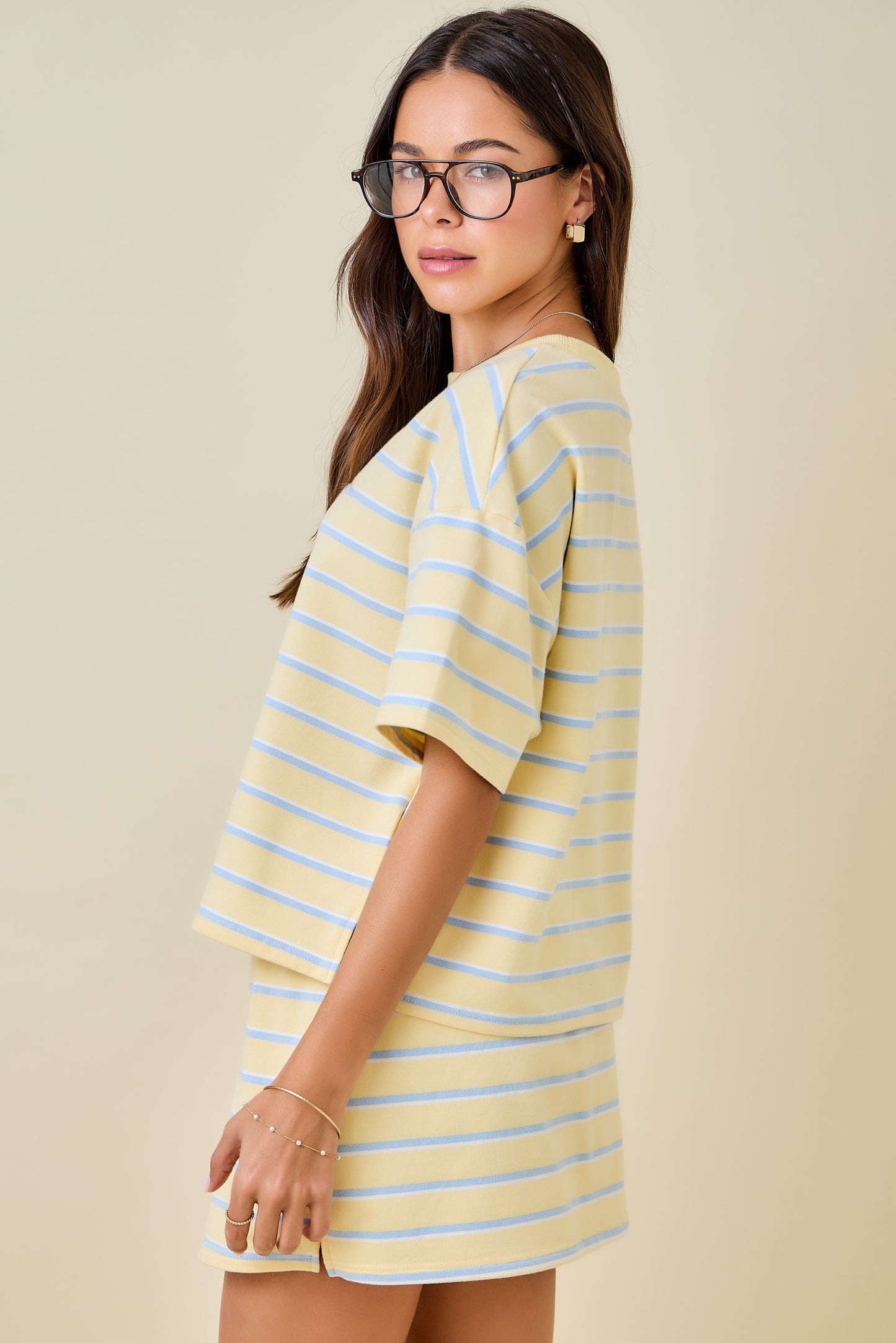 Striped Boxy Drop Shoulder Lounge Sweatshirt Top