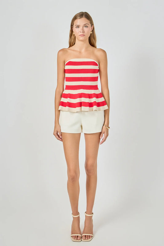 Striped Strapless Knit Peplum Tops