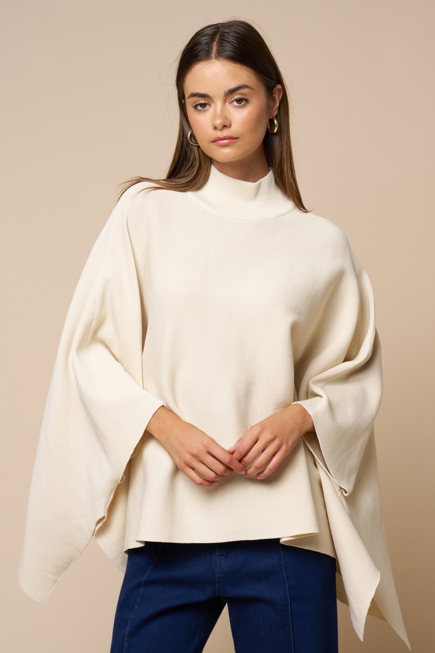 Mock Neck Poncho Sweater