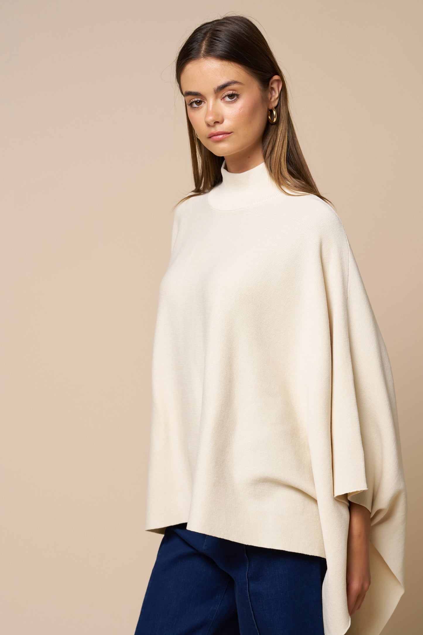Mock Neck Poncho Sweater