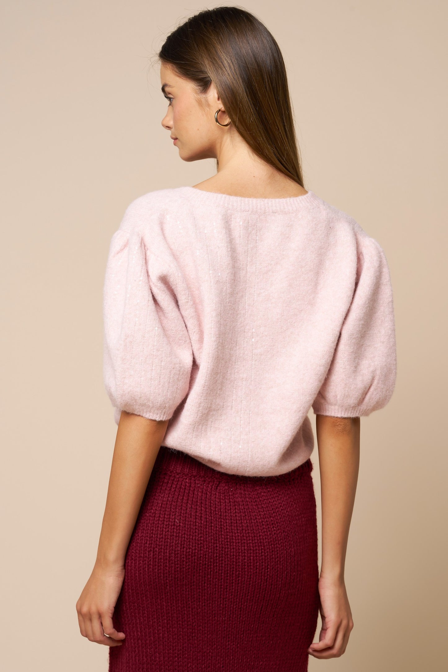 Sequin Puff Sleeve Cropped Sweater