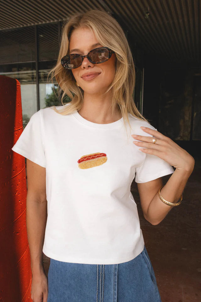 Baby Tee With Beaded Hotdog