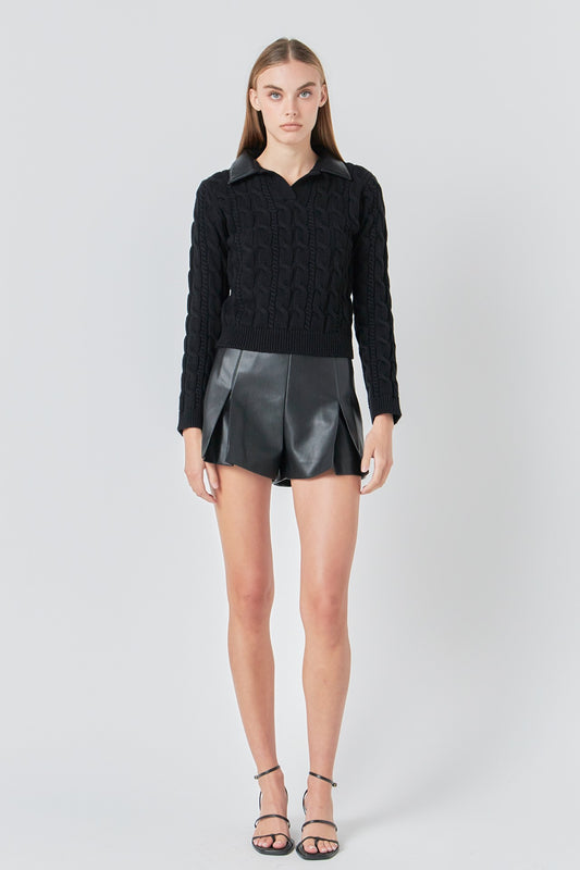 Leather Cable Knit Sweater