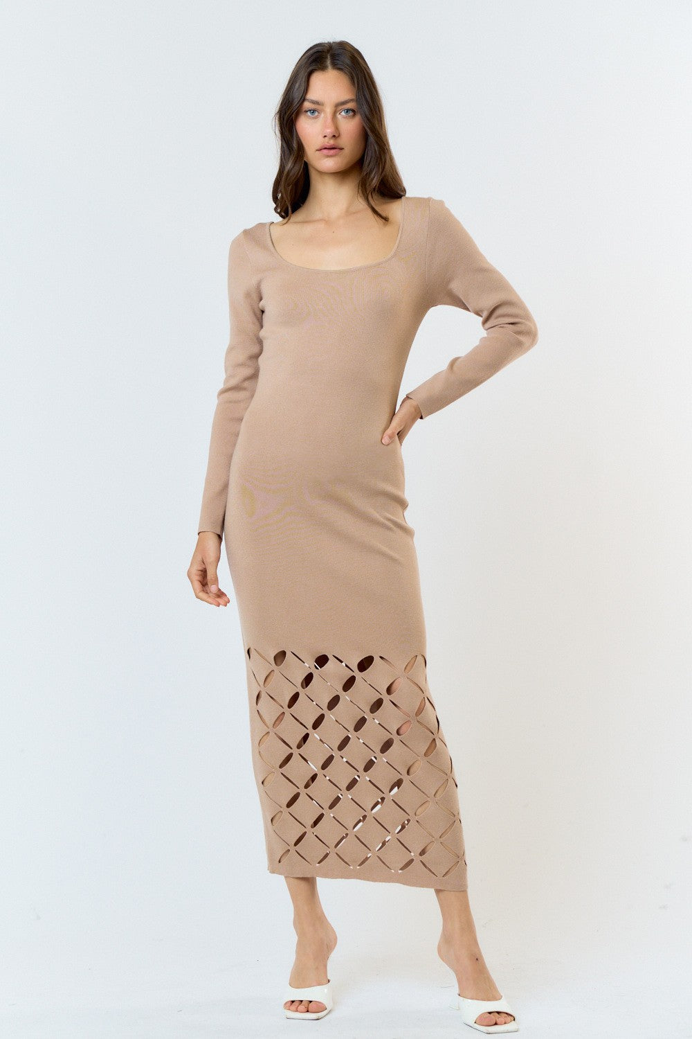 Long Sleeve Diamond Cutout Dress