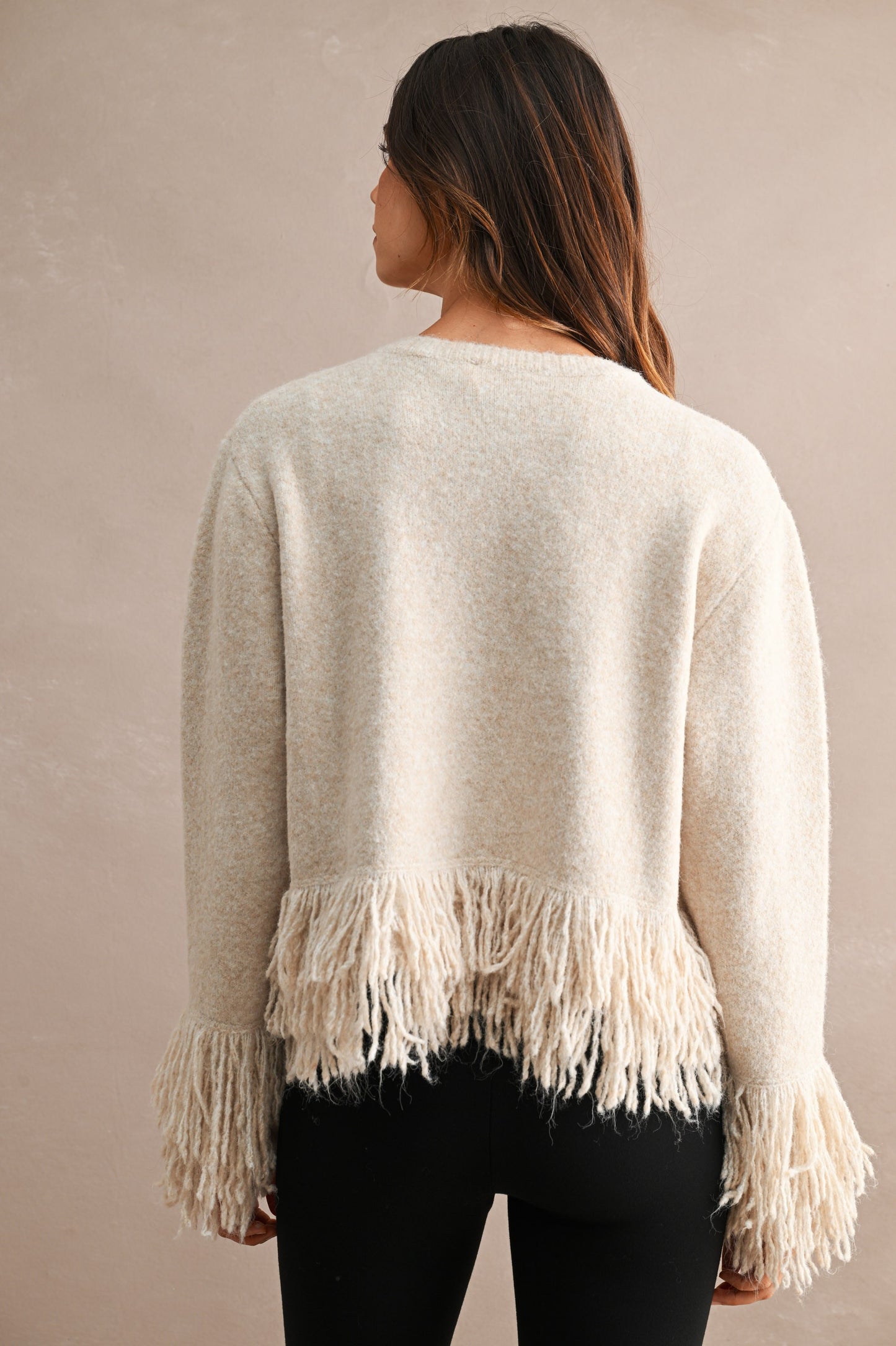 Single Button Fringe Trim Cardigan
