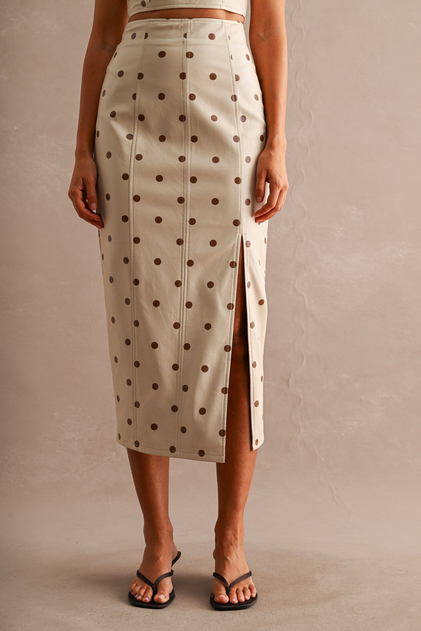 Faux Leather Polka Dot Midi Skirt