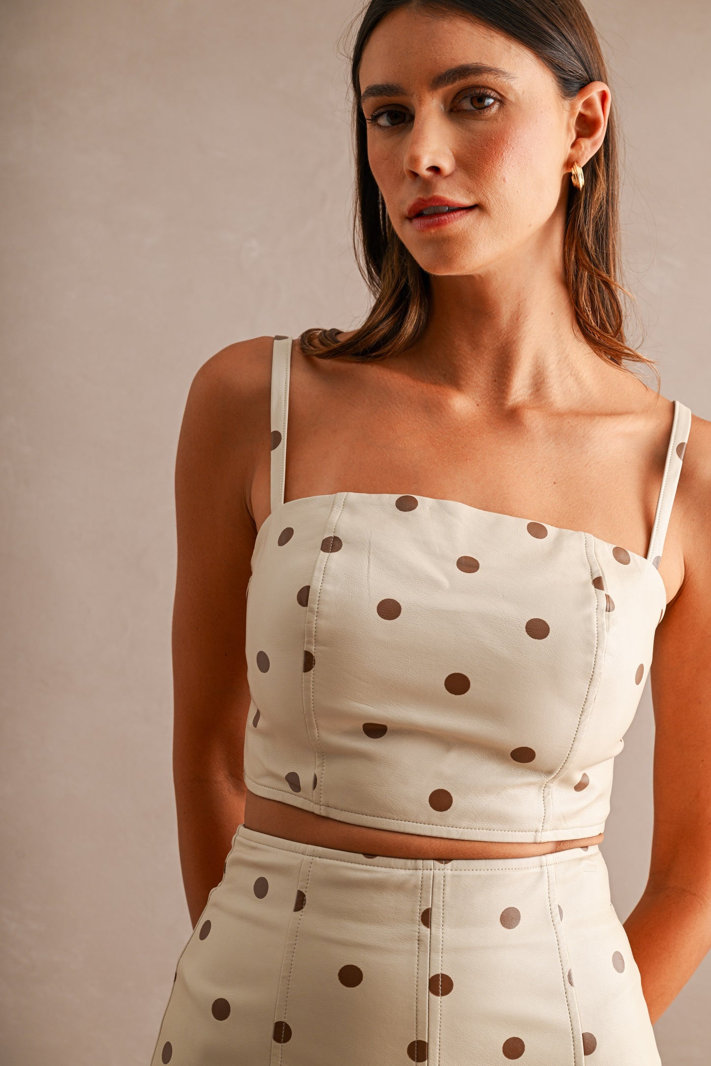 Faux Leather Polka Dot Cami Top