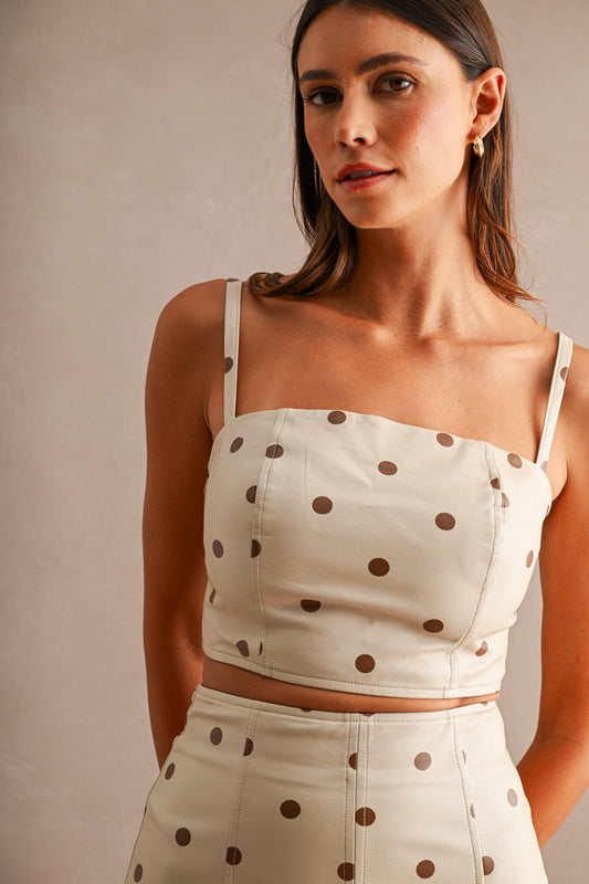 Faux Leather Polka Dot Cami Top