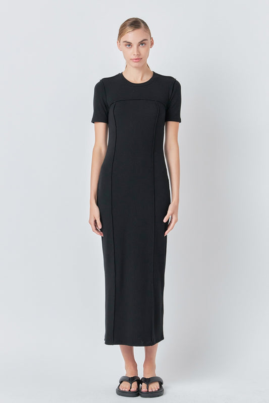 Overlock Piping Knit Maxi Dress