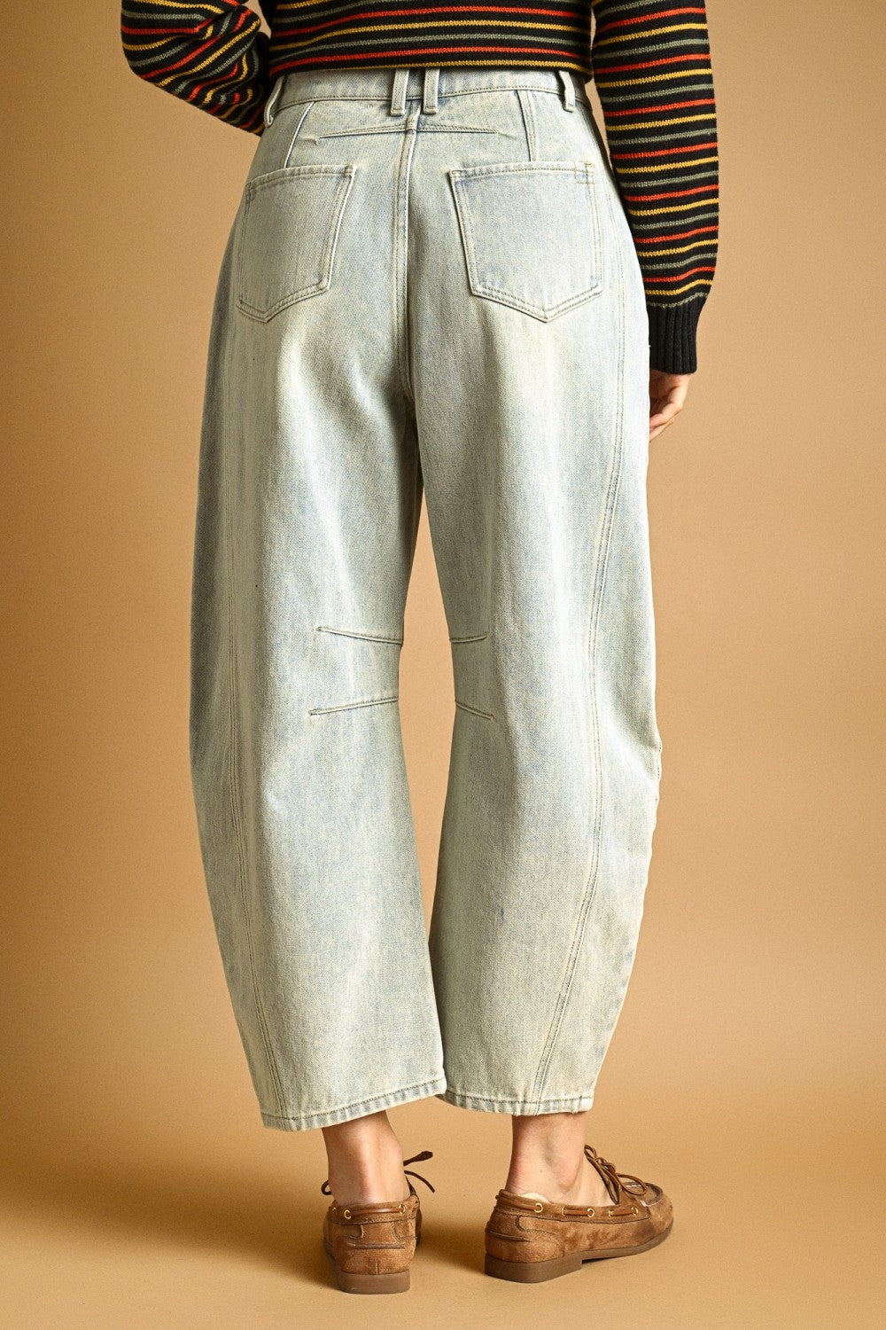 Washed Denim Barrel Pants
