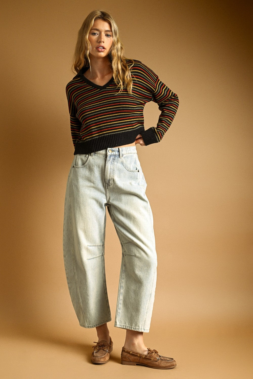 Washed Denim Barrel Pants