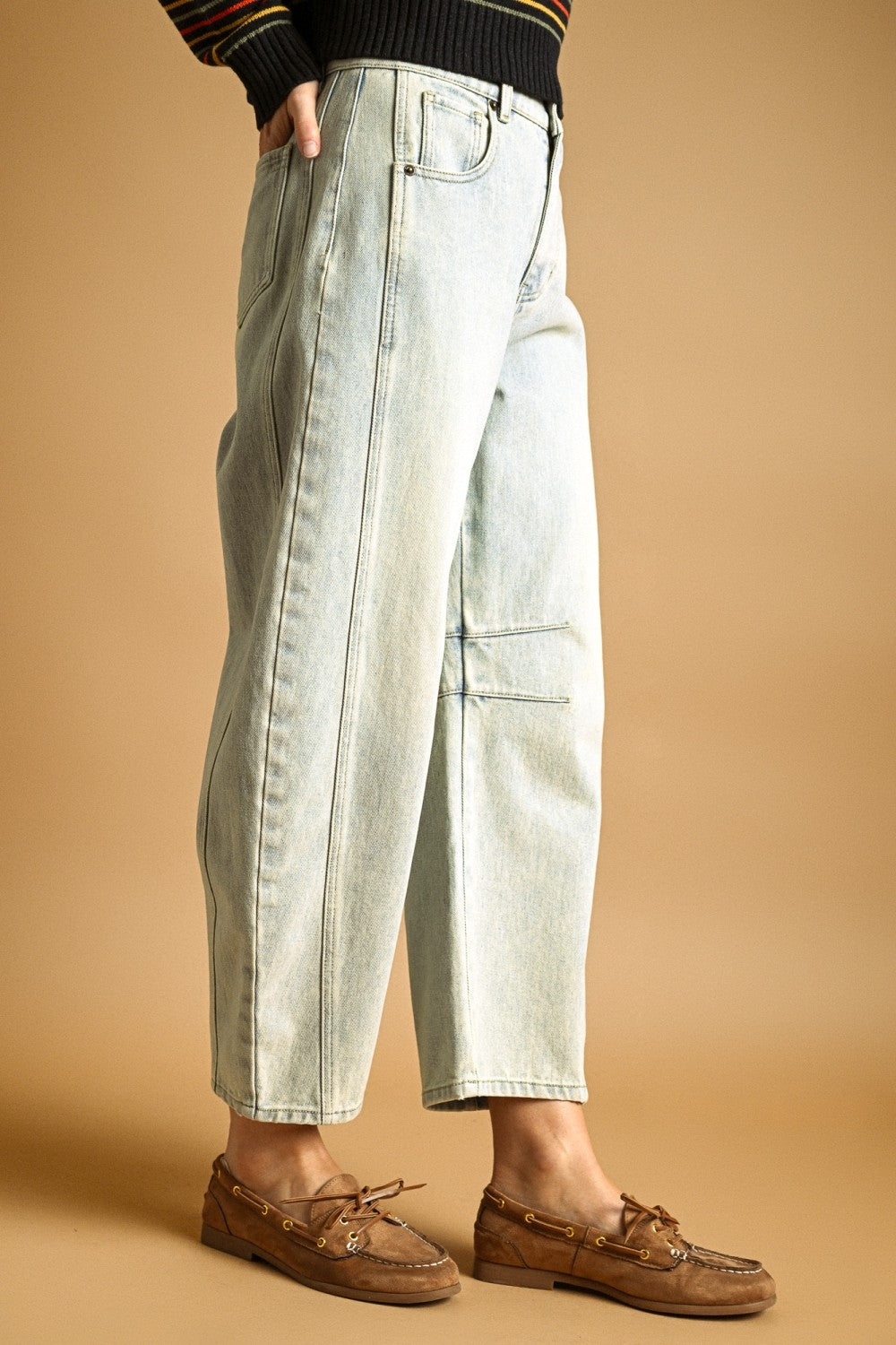 Washed Denim Barrel Pants