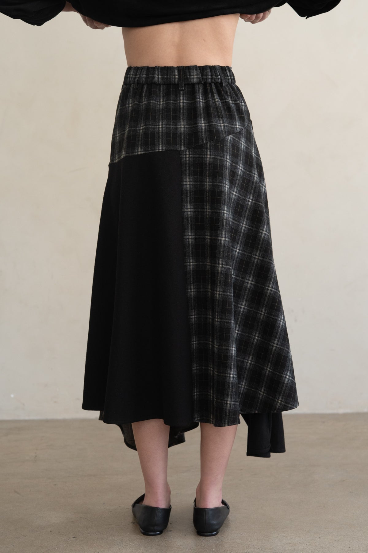 Plaid Contrast Midi Skirt