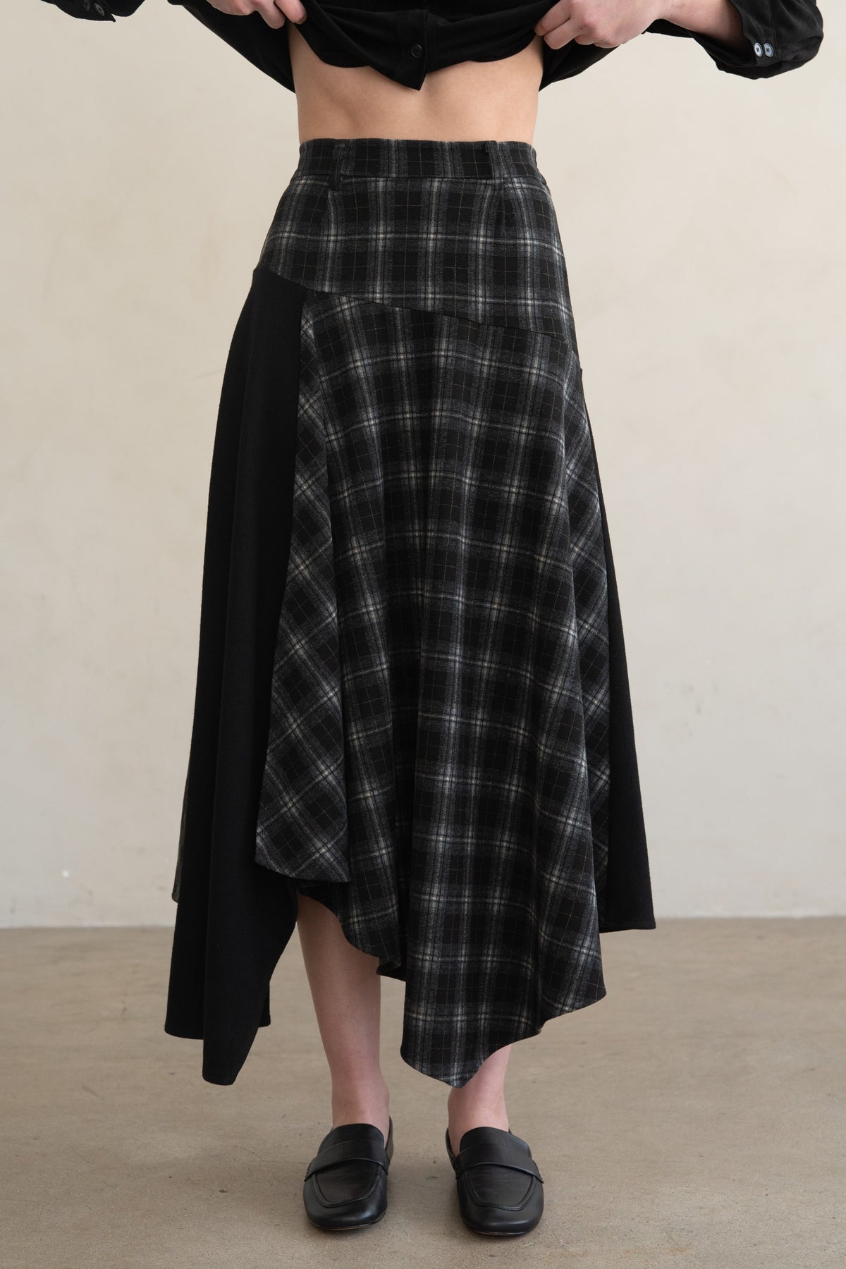 Plaid Contrast Midi Skirt