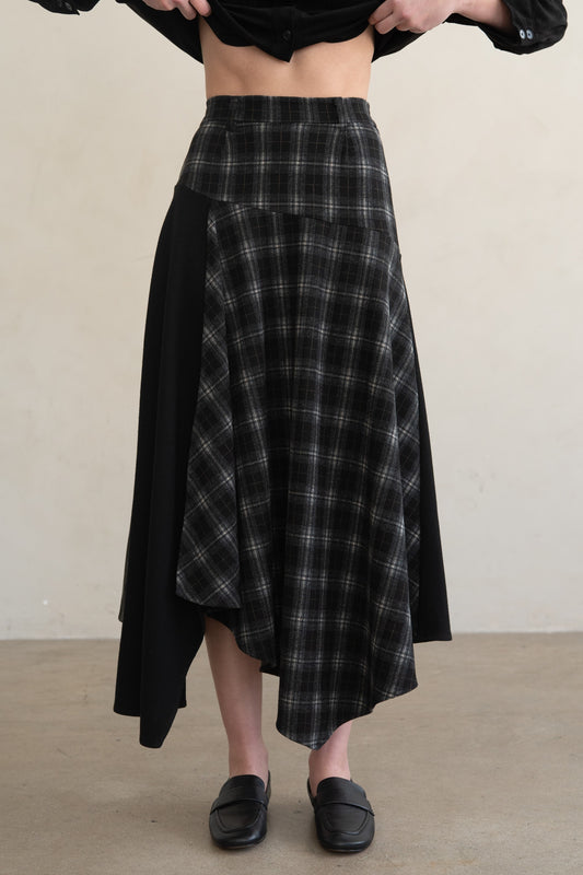 Plaid Contrast Midi Skirt