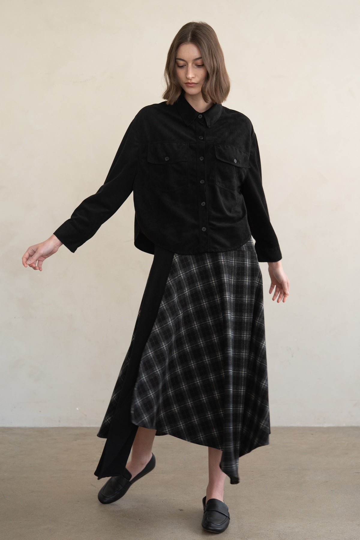 Plaid Contrast Midi Skirt