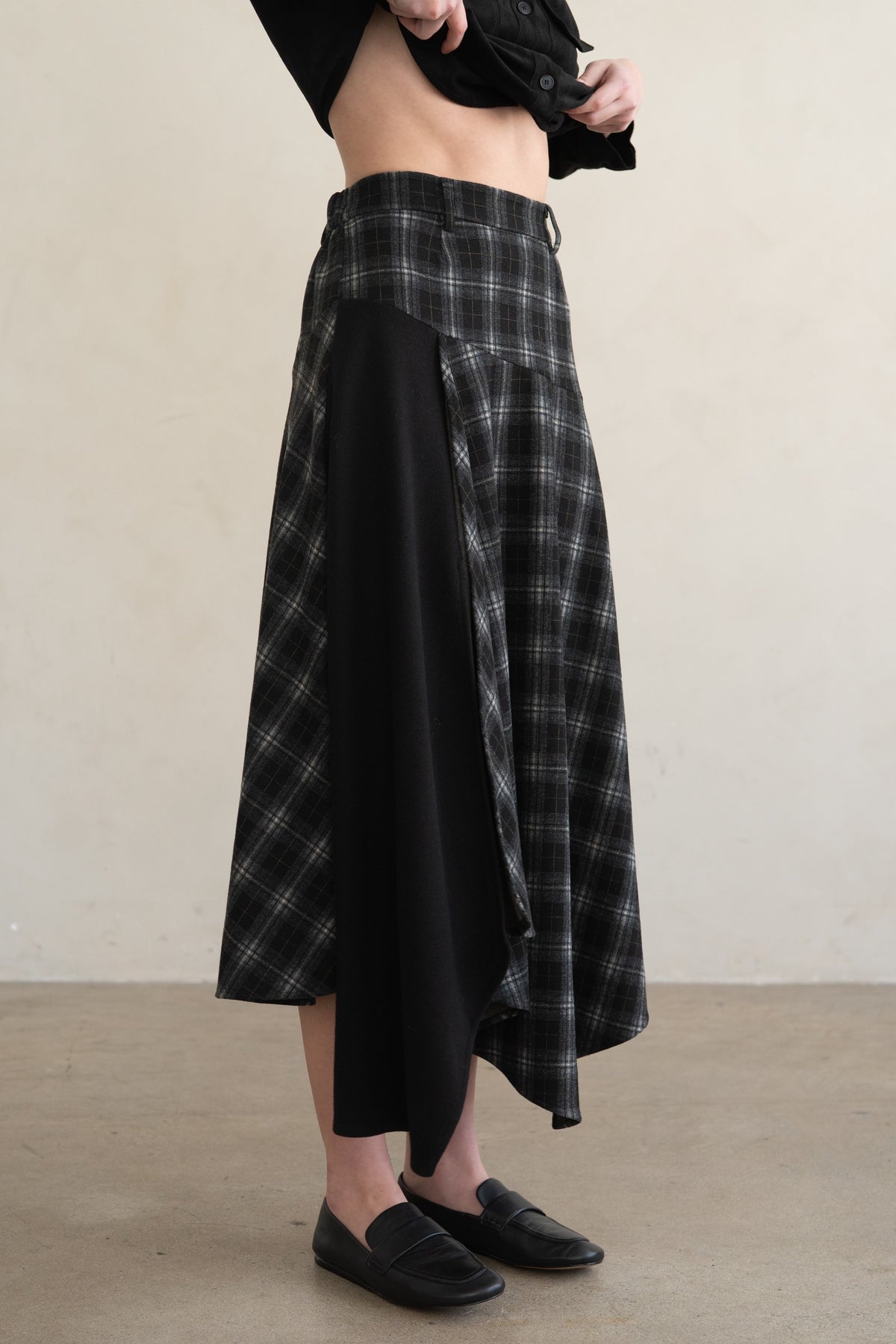 Plaid Contrast Midi Skirt