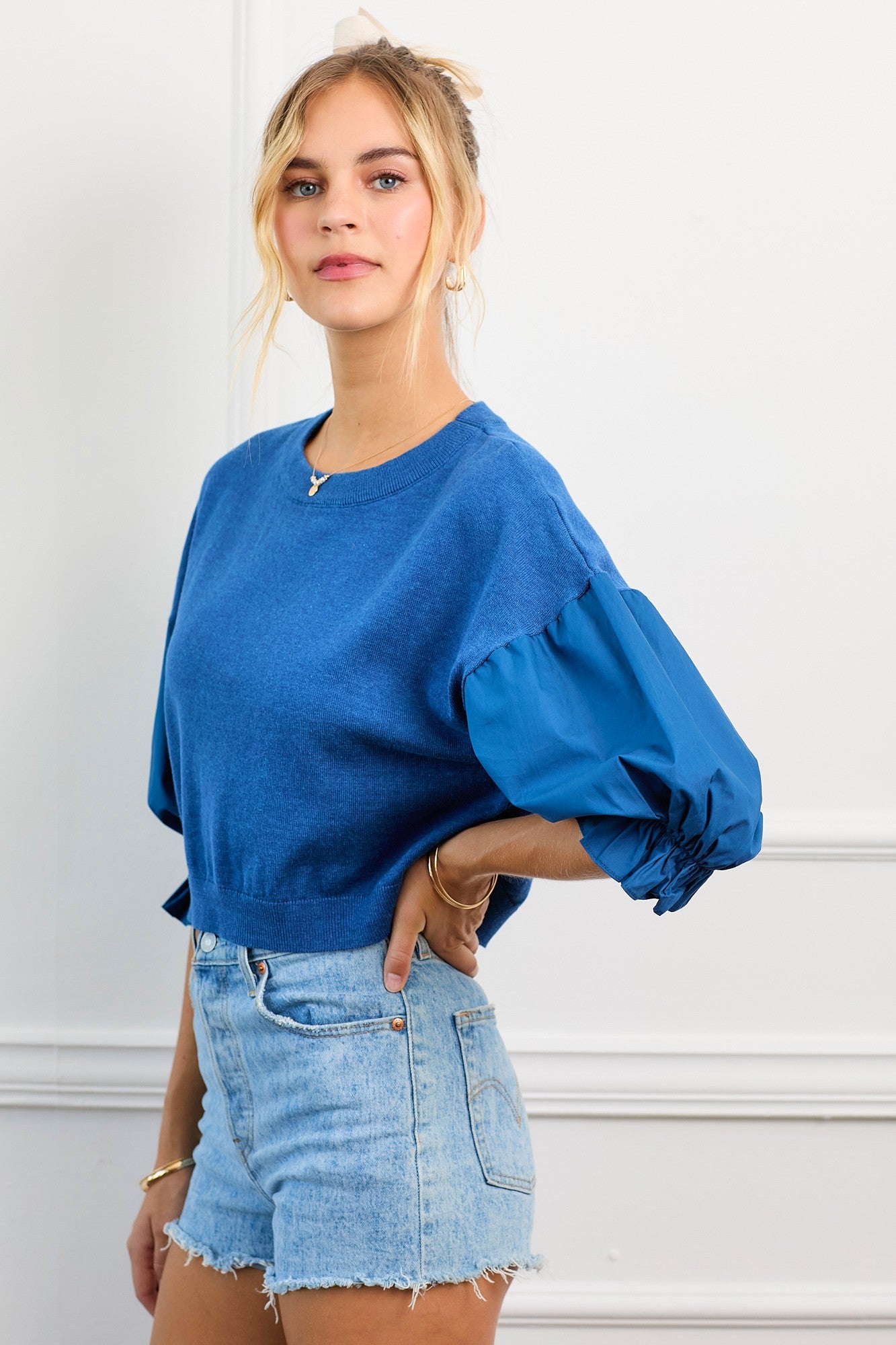 Poplin Sleeve Sweater