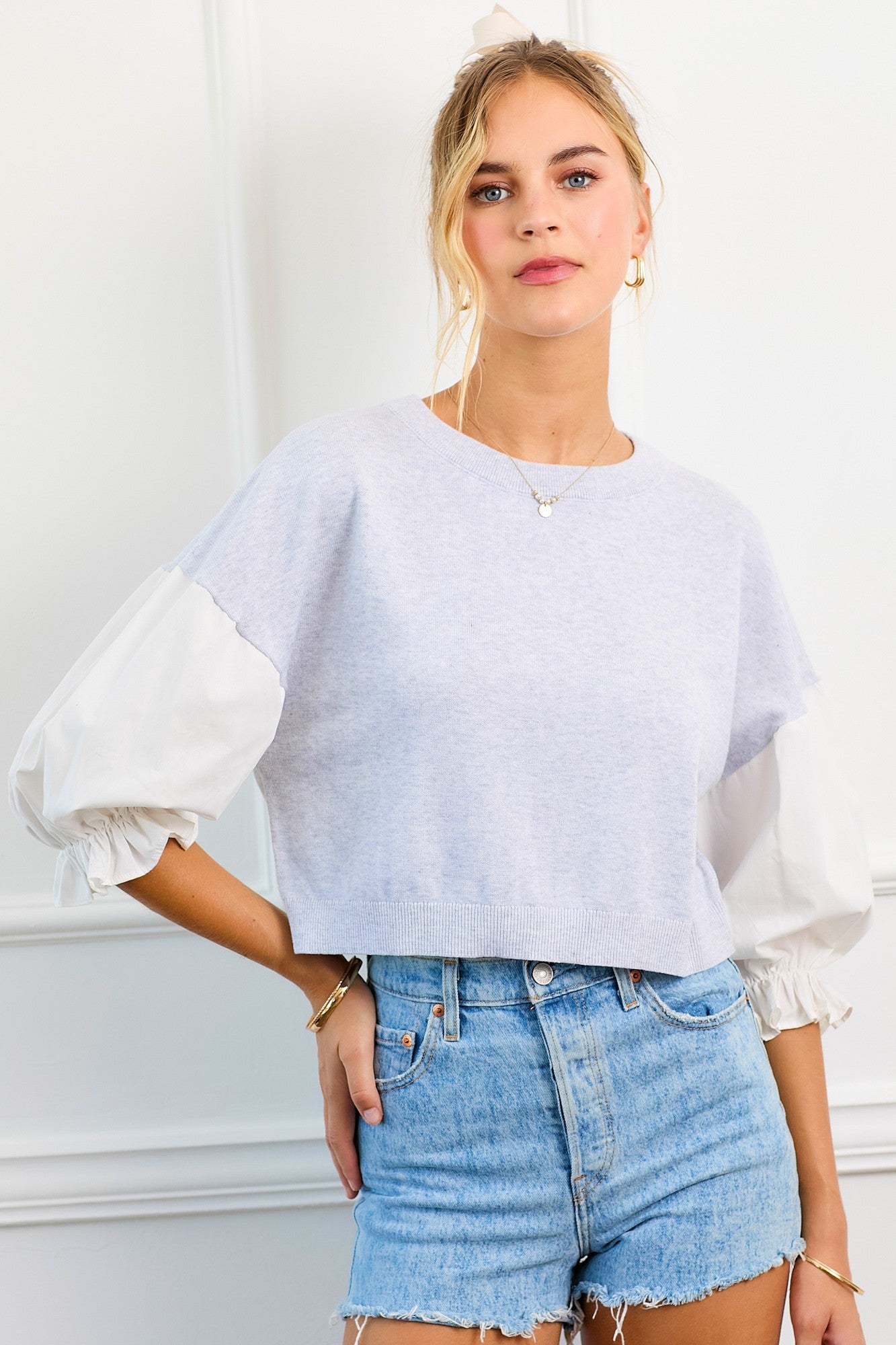 Poplin Sleeve Sweater