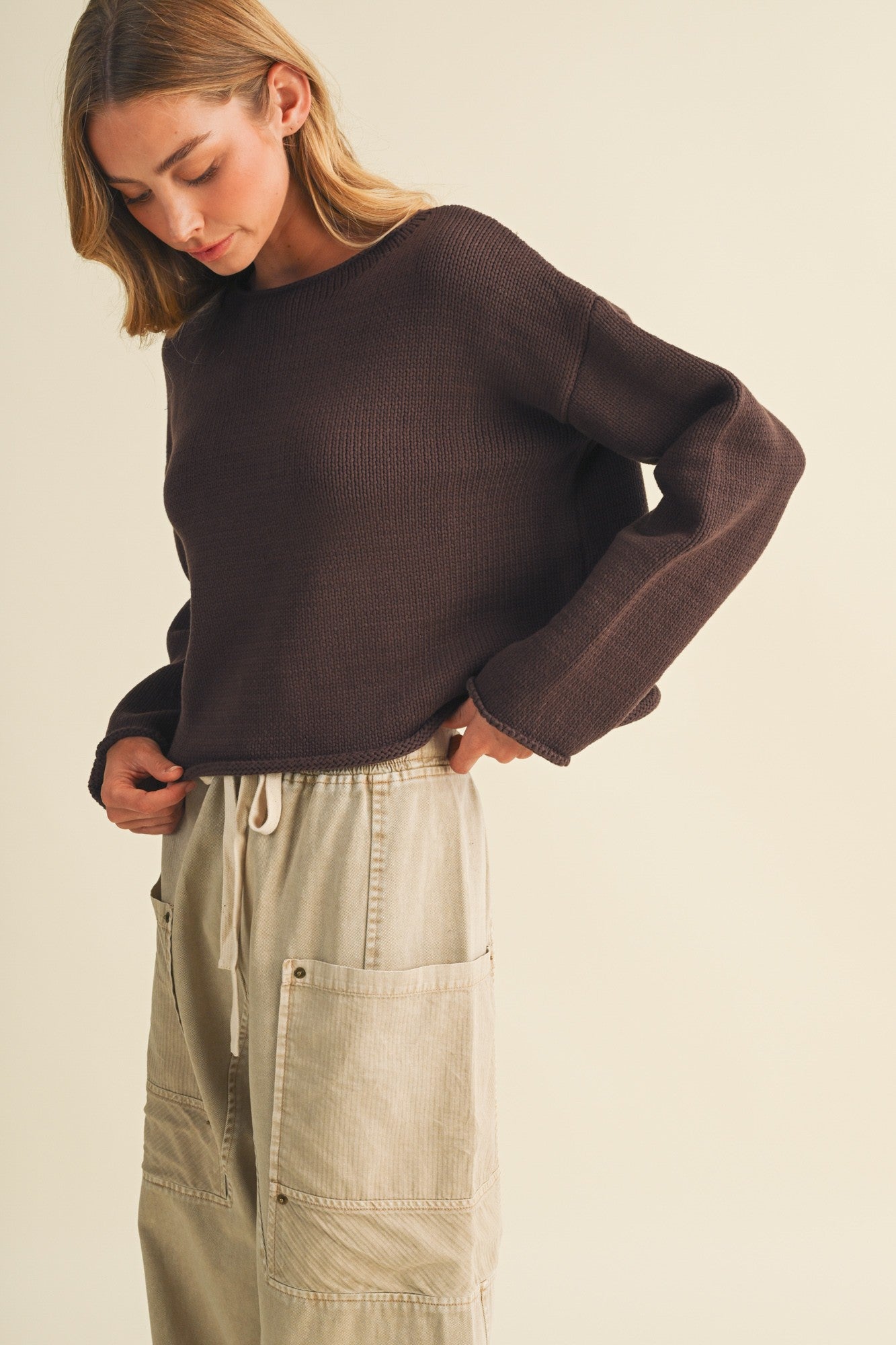 Bateau Neck Dropped Shoulder Sweater
