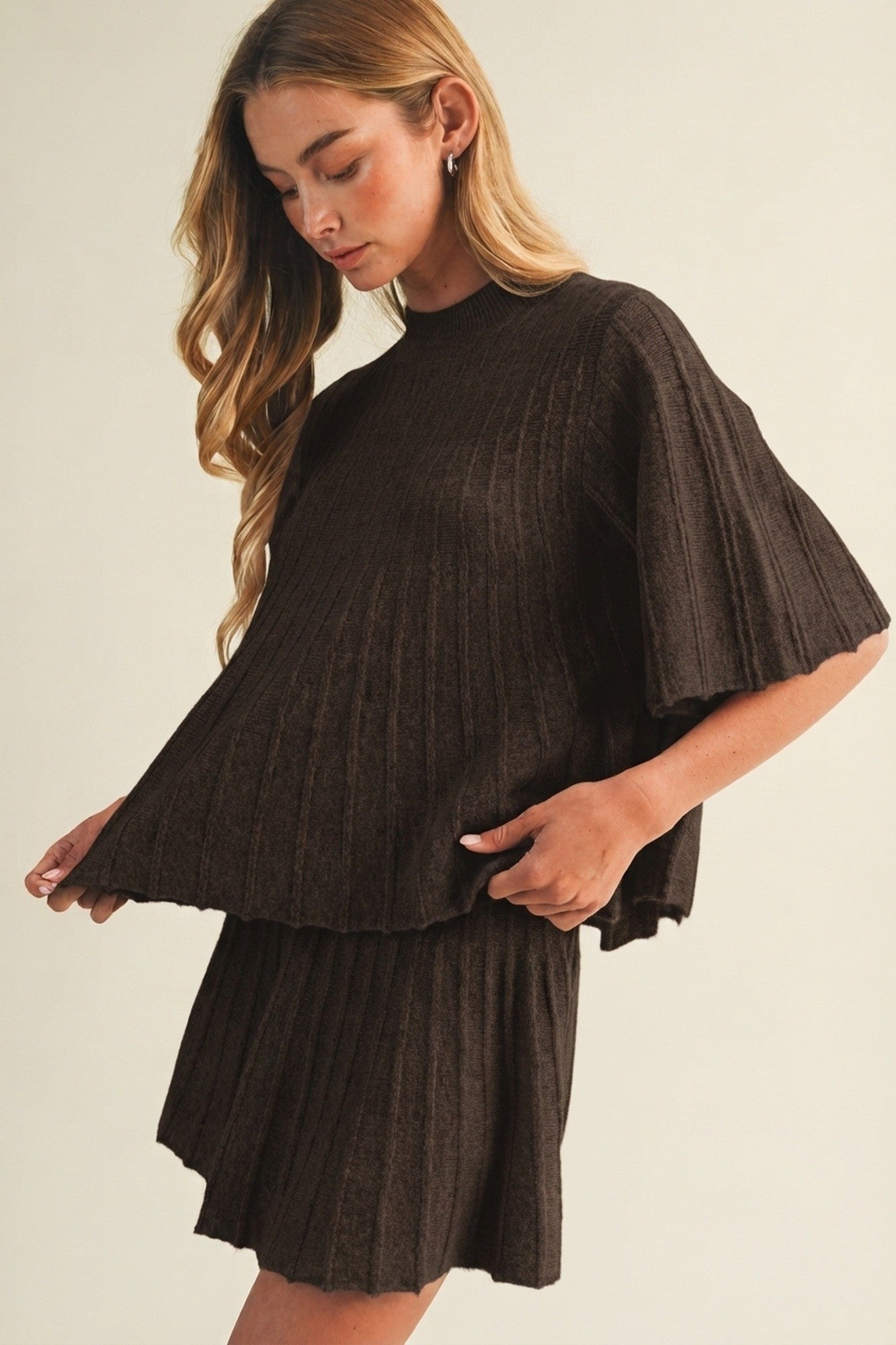 Bell Sleeve Wide-rib Knit Pullover