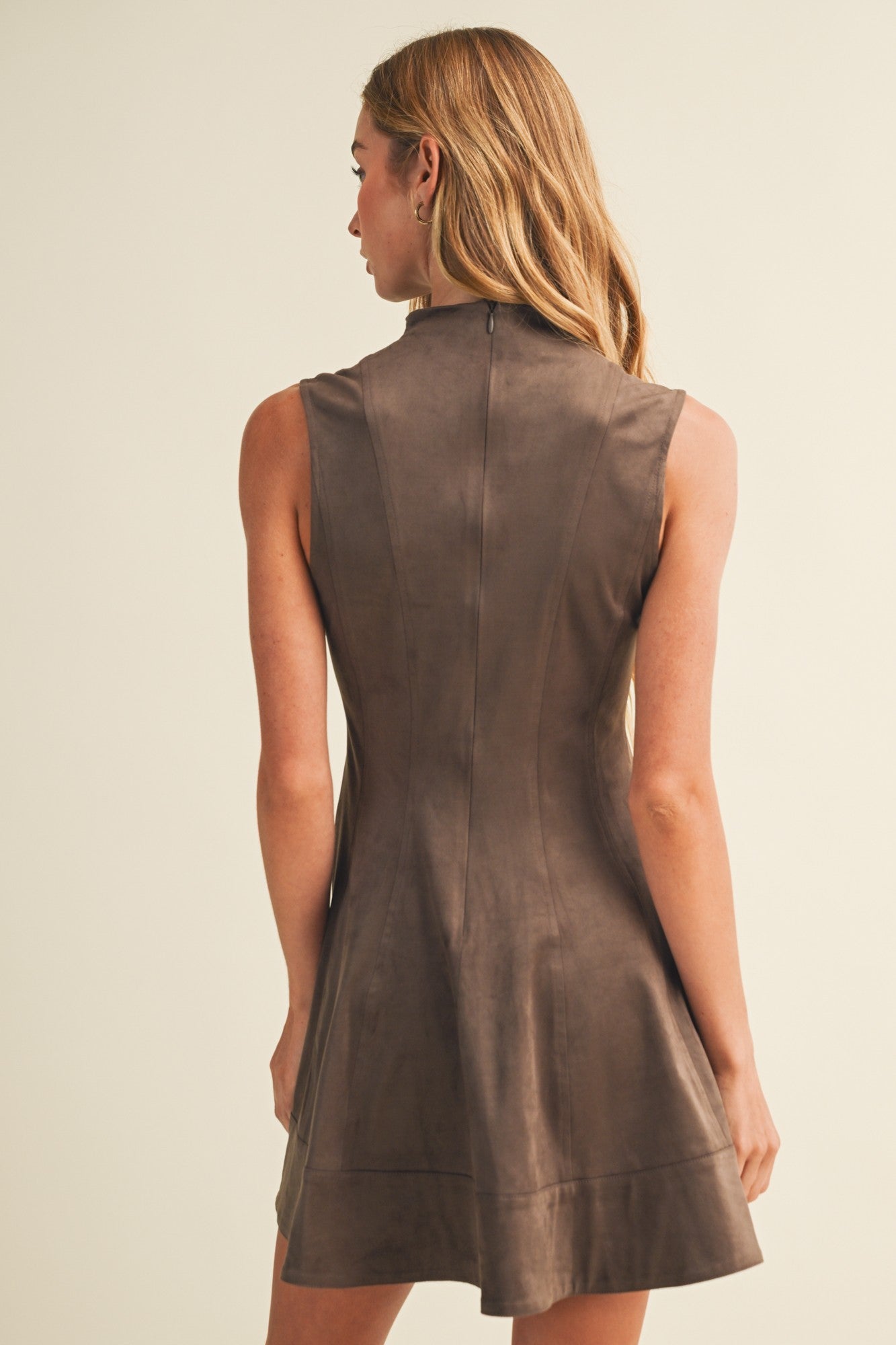 Mock-neck Suede A-line Dress