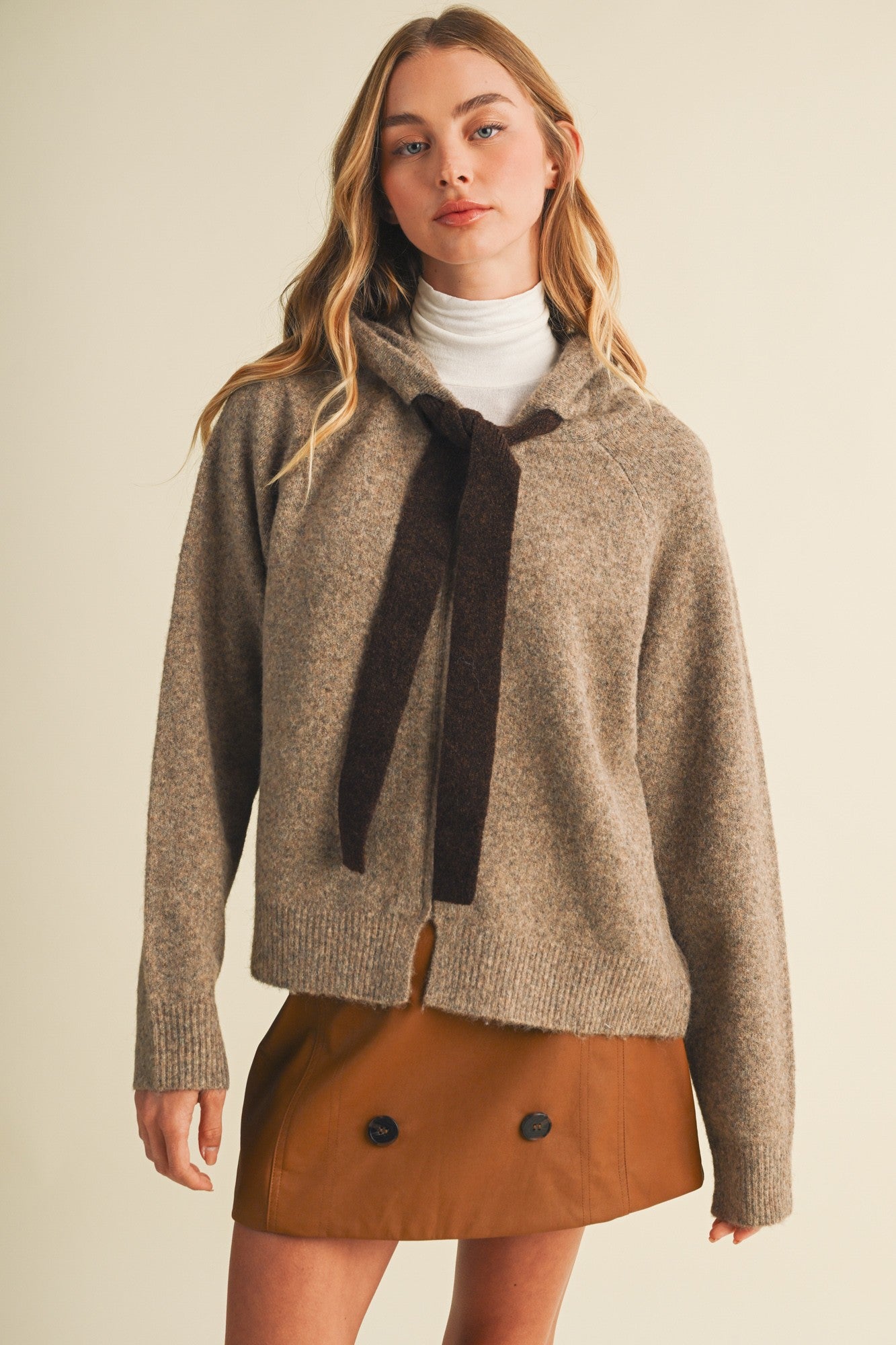 Drawstring Hood Heathered Knit Jacket