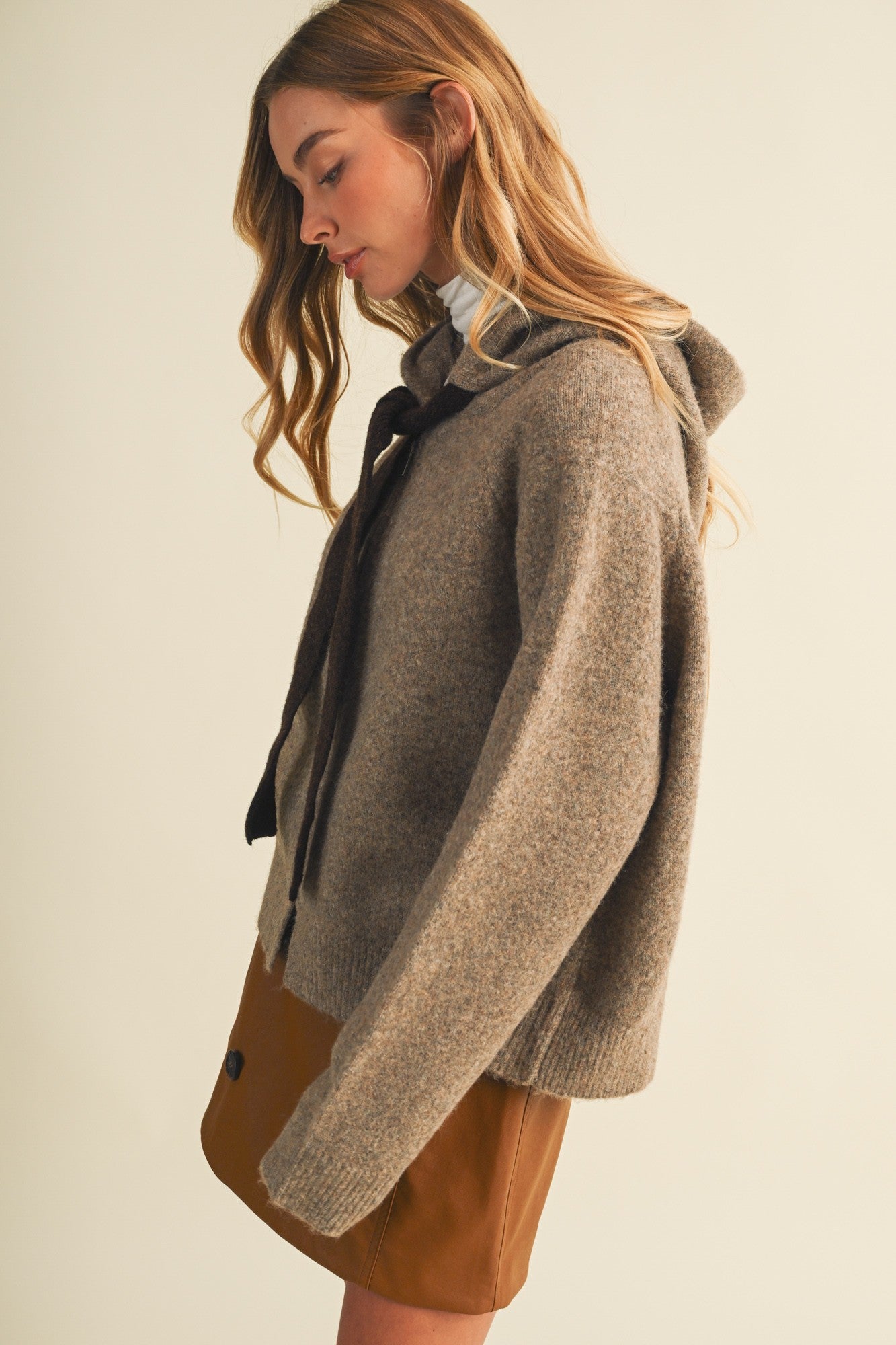 Drawstring Hood Heathered Knit Jacket