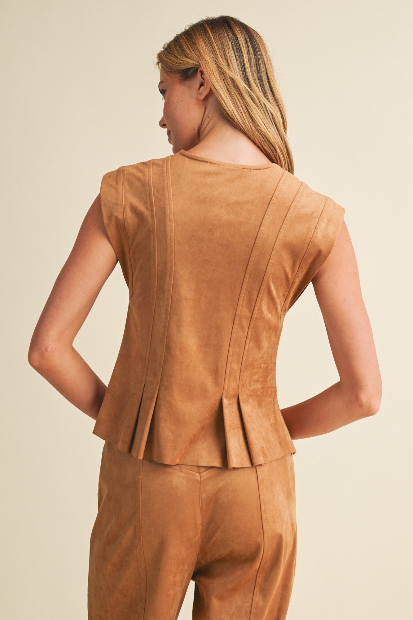 Faux Suede Pleated Peplum Top