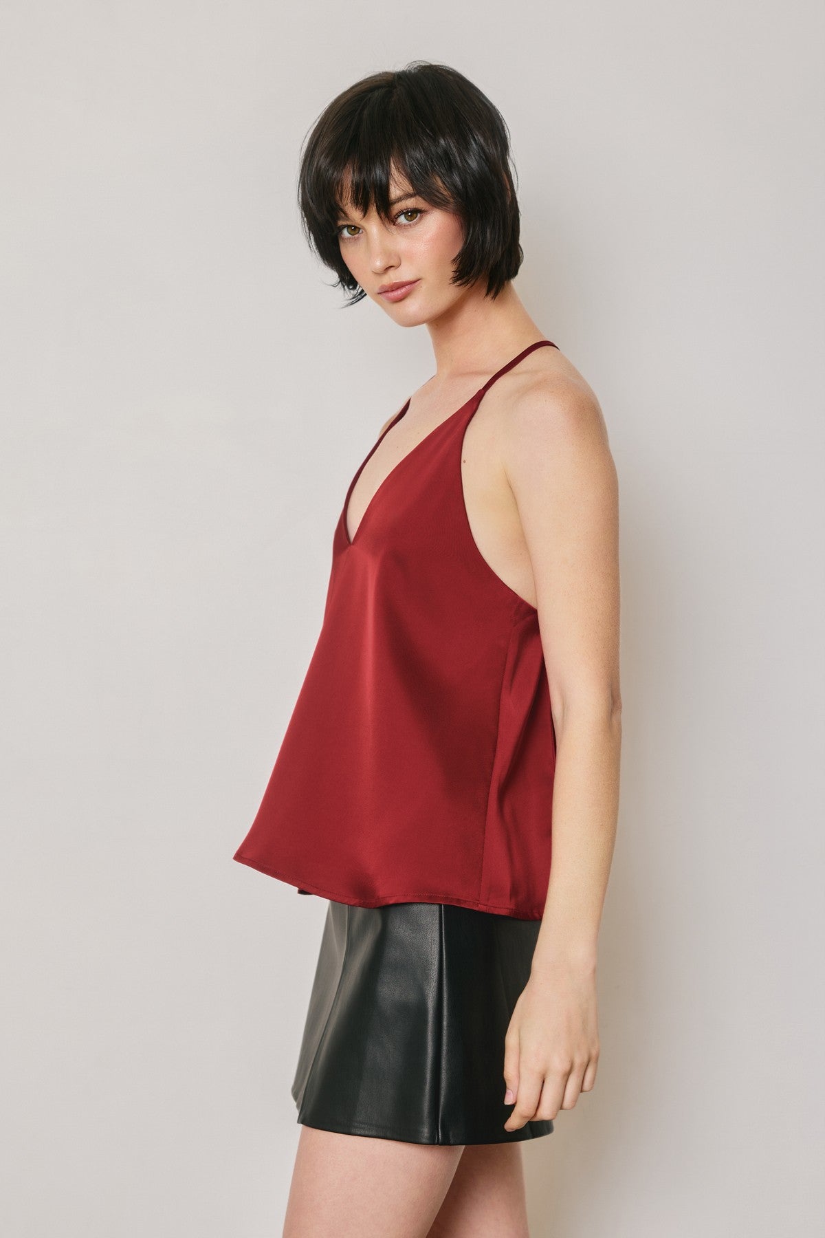 Satin Deep V Flared Top