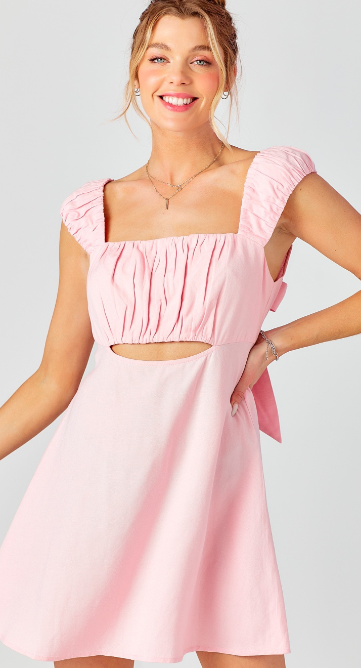 Gathered Sleeve and Bust Tie Back Dress