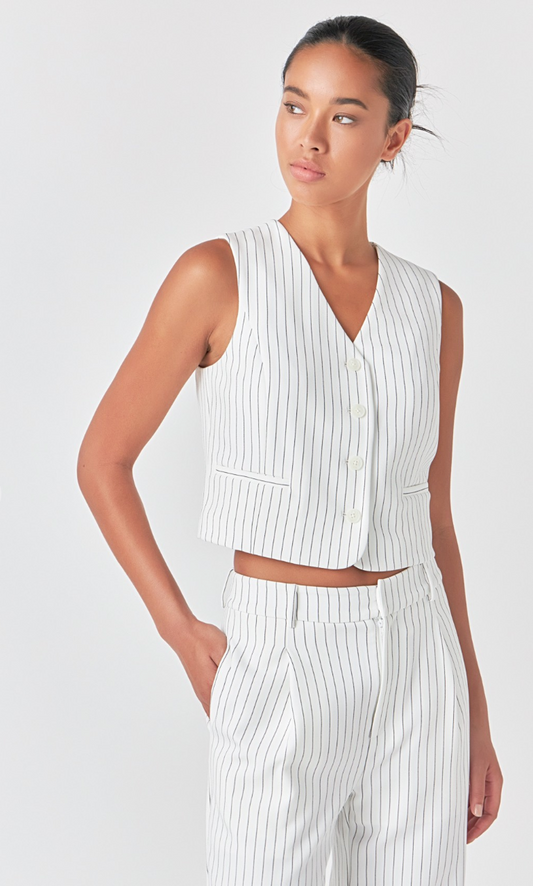 Pinstriped Vest with Welted Pocket (Set)