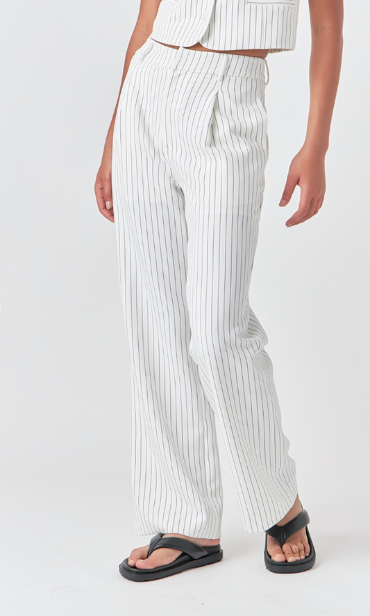 Pinstriped High Waisted Wide Trousers (Set)