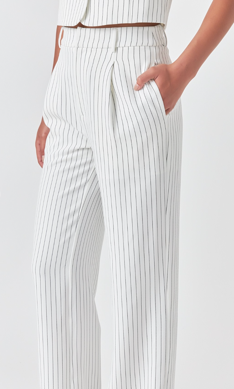 Pinstriped High Waisted Wide Trousers (Set)