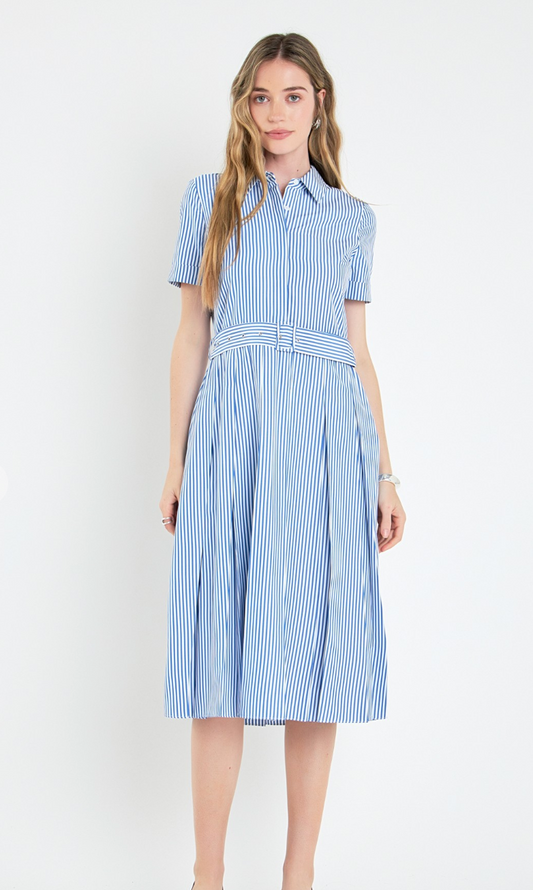 Striped Belted Midi Dress