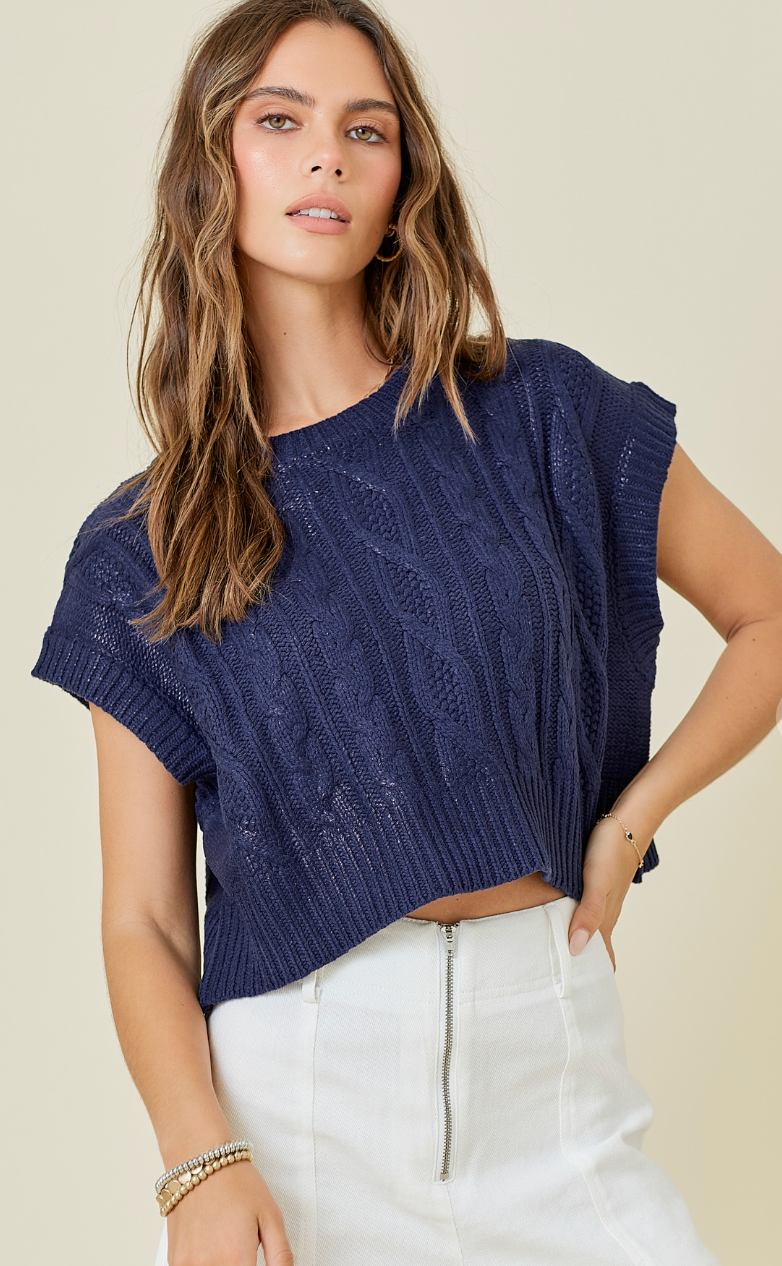 Metallic Coated Boxy Cropped Sweater Top