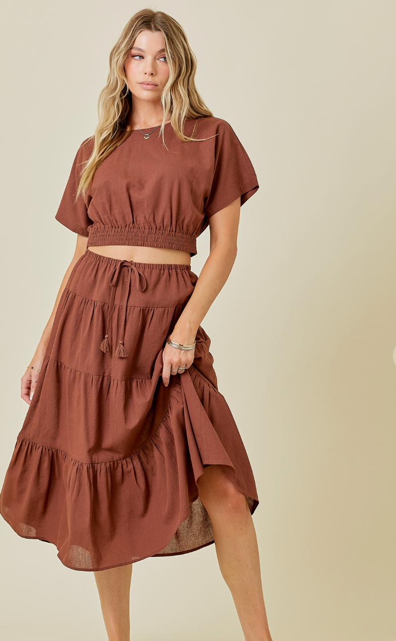 Linen High Waist Tiered Maxi Skirt (Set)