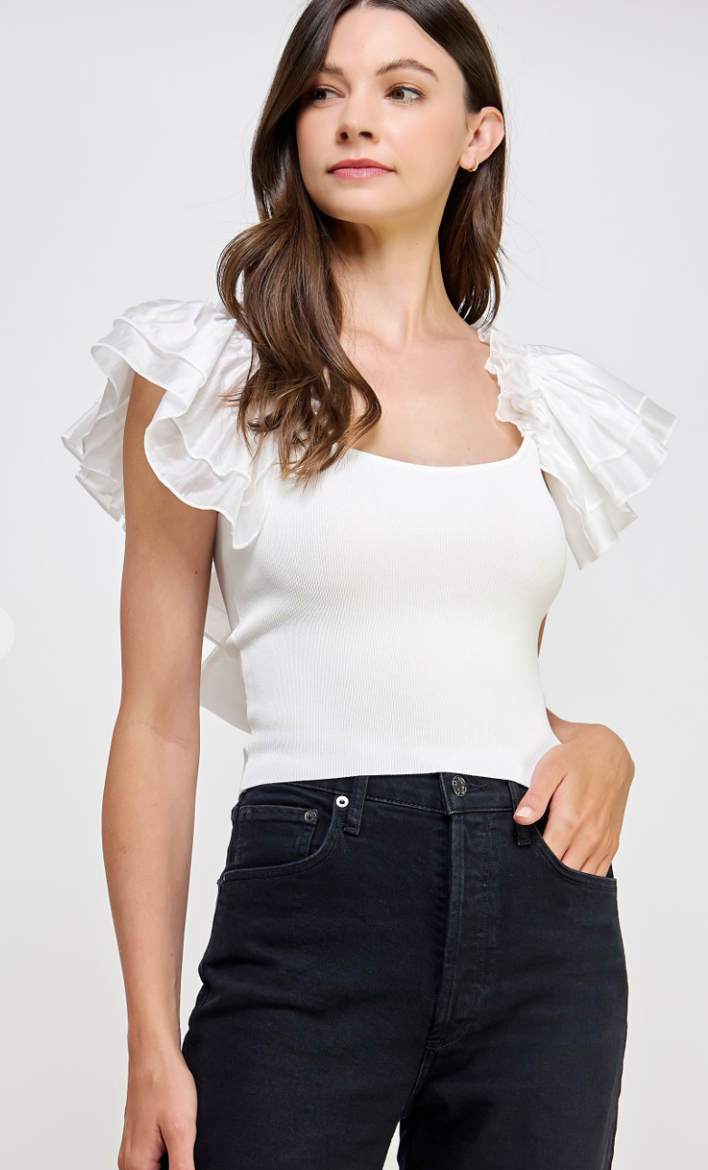 Back Tie Organza Sleeve Top